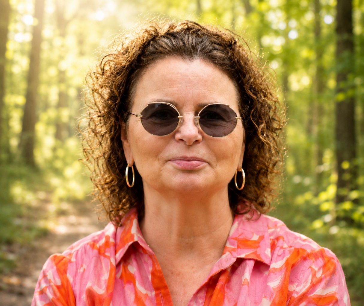 Porträt von Heike Roß im sonnigen Wald