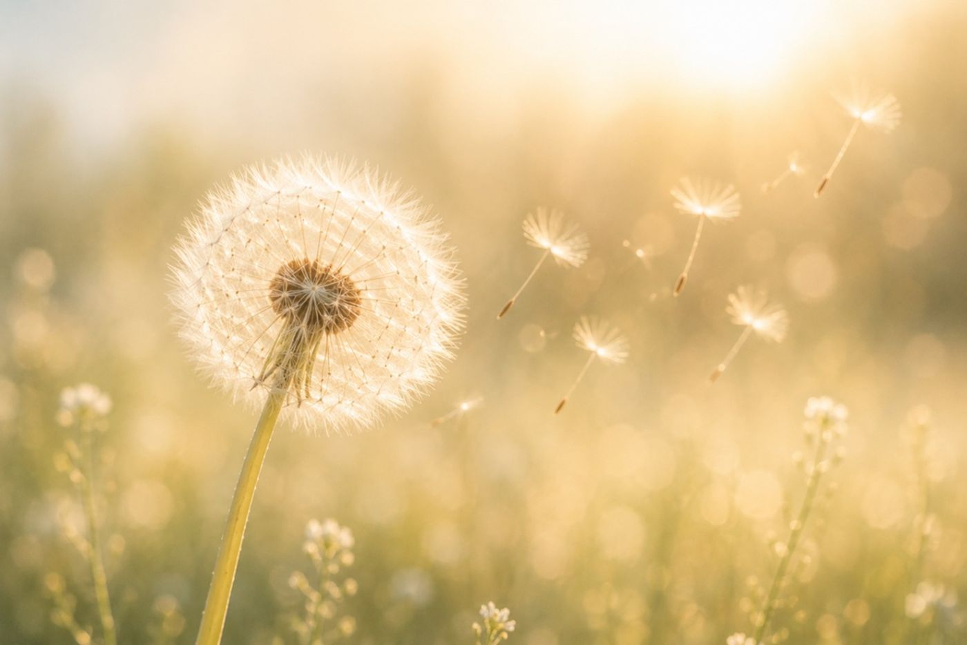 Eine Pusteblume im goldenen Gegenlicht